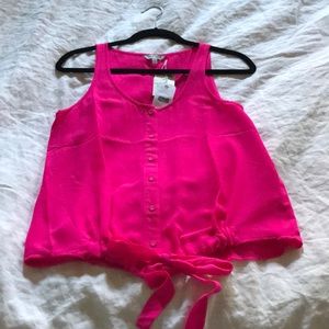 Button up tank top with tie in the front.